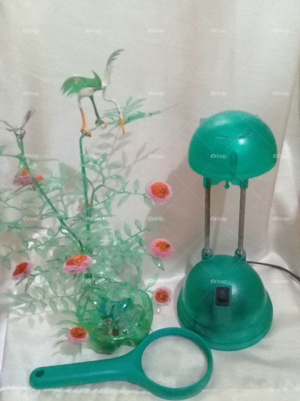 Lamp. Flower base. magnifying glass