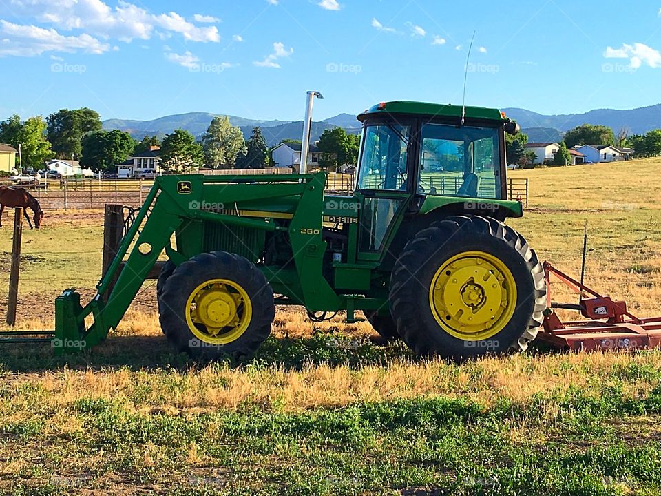 John Deere tractor on the farm.