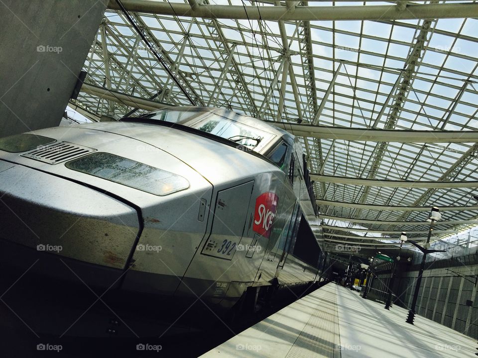 SNCF train pulls into station