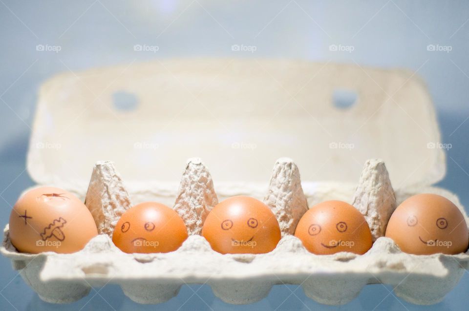 Eggs are in the fridge. Rotten food. Unhealthy food. Funny background. 