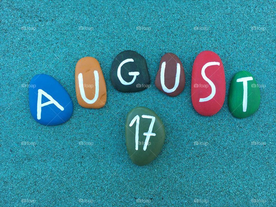 17 August, calendar date on colored stones 