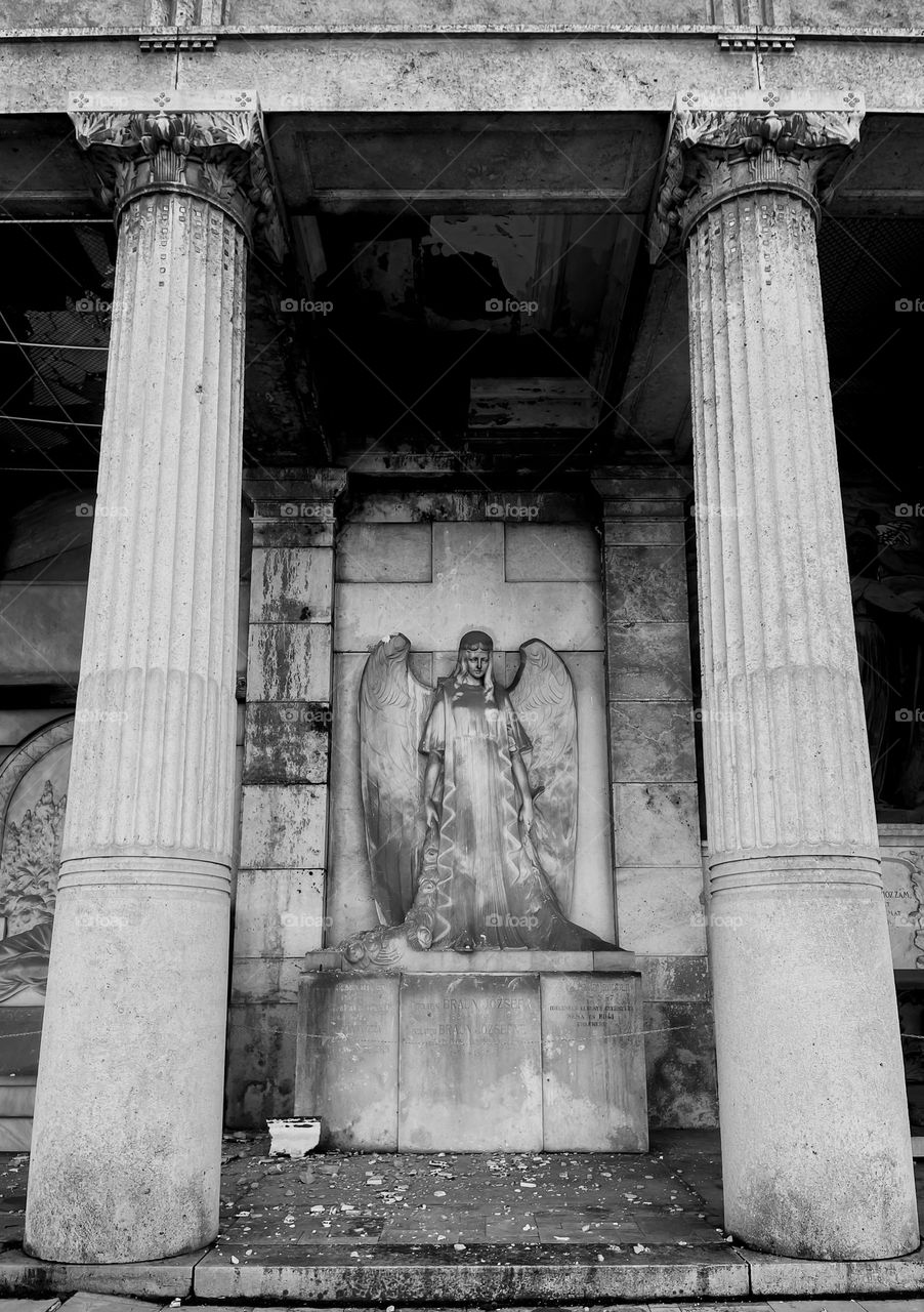 Derelict cemetery angel in Budapest