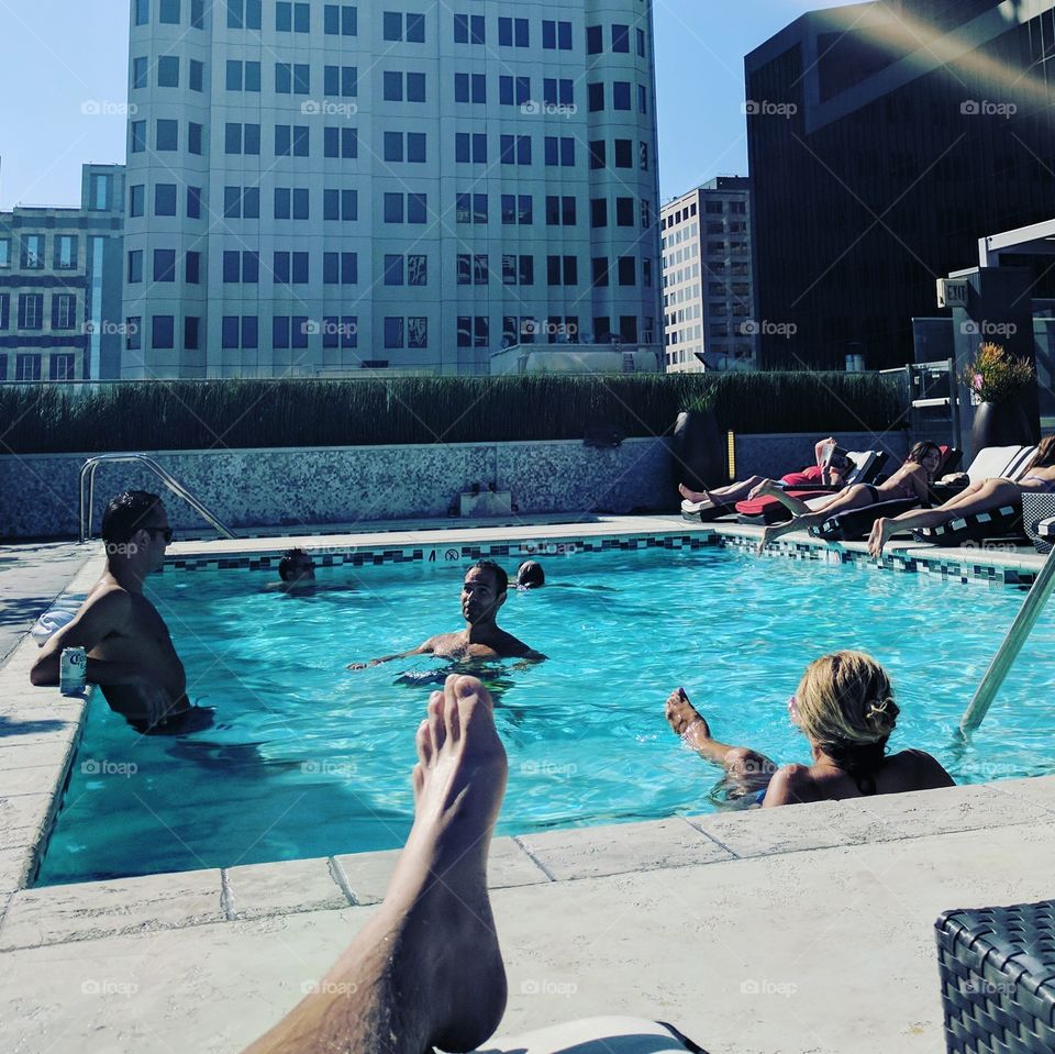 rooftop pool lounging