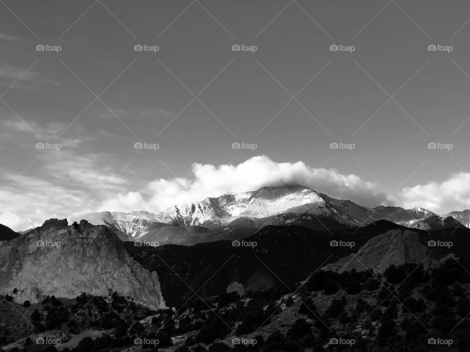 Nov 4th 2017 Garden of the Gods with Pike’s Peak in the background. Black and white.