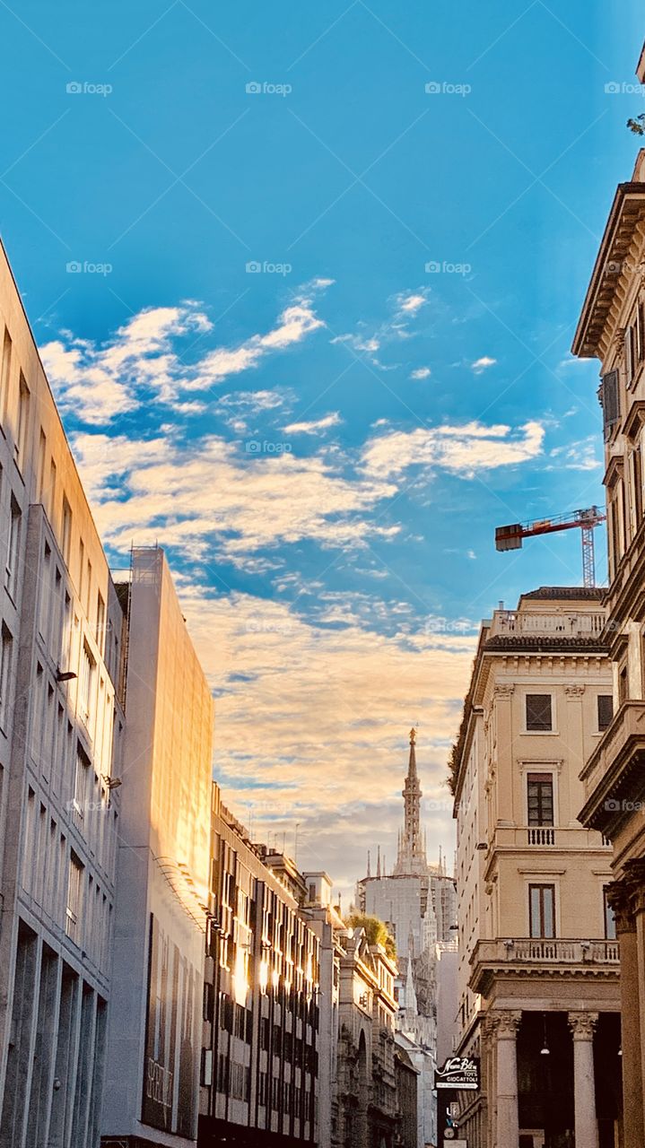 Sunset in skyscraper in Milan 