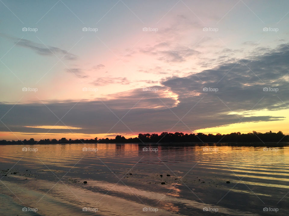 Magic sunrise in summer on the river