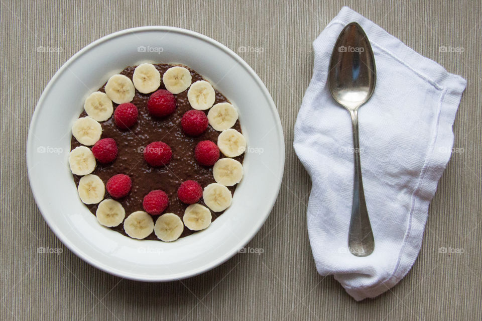 High angle view of healthy breakfast in plate