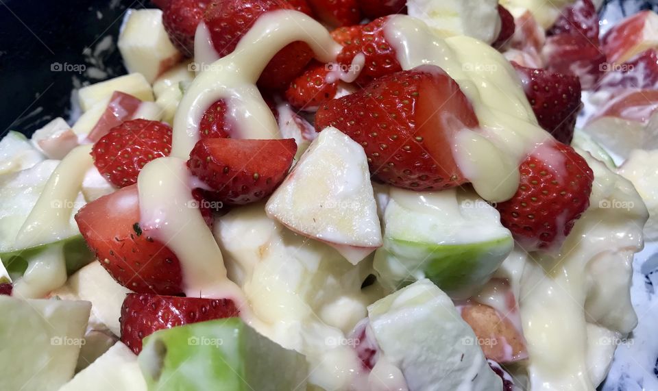 Mixed fruit salad with mayonnaise dressing 