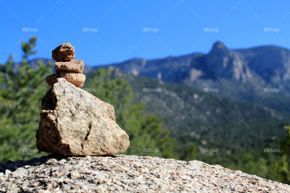 Balanced Rock formation in the mountains.   