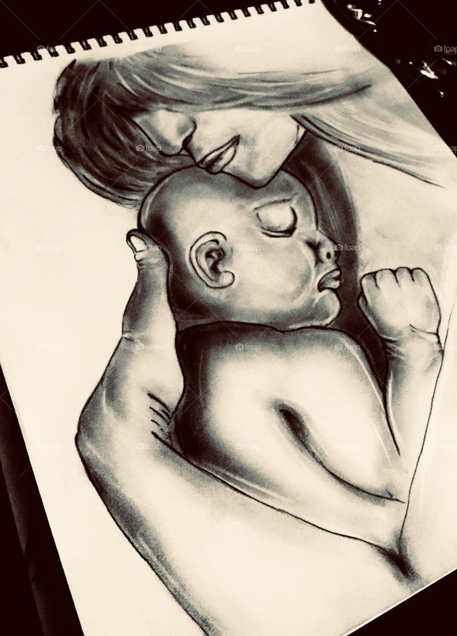 “Mothers love” black and white drawing