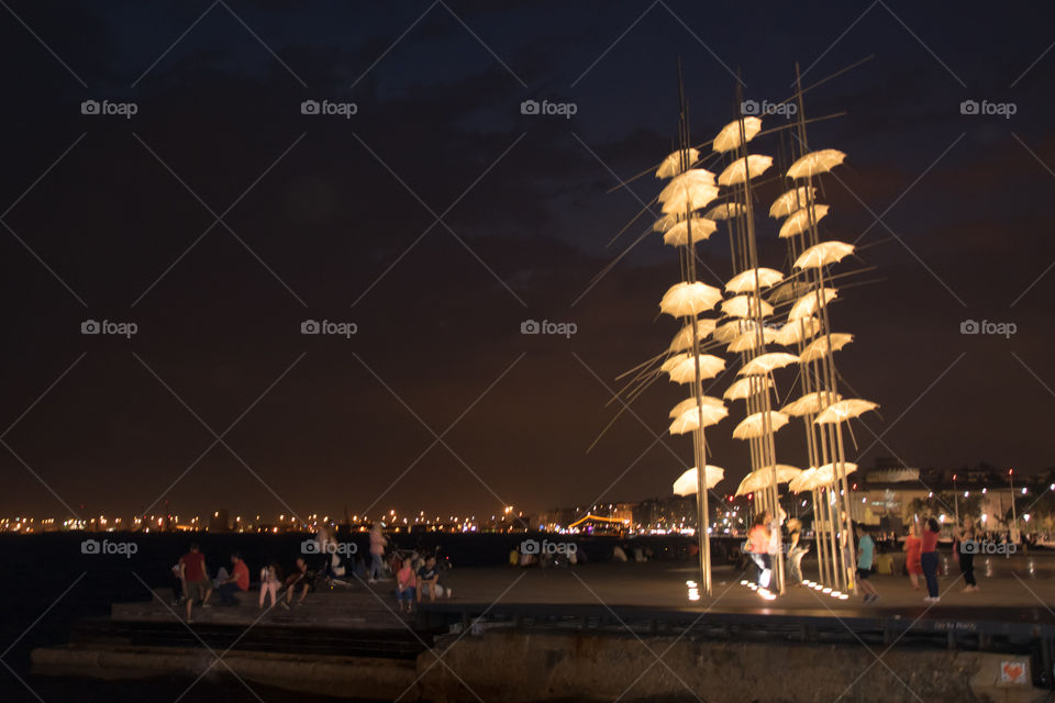 View of umbrellas sculpture