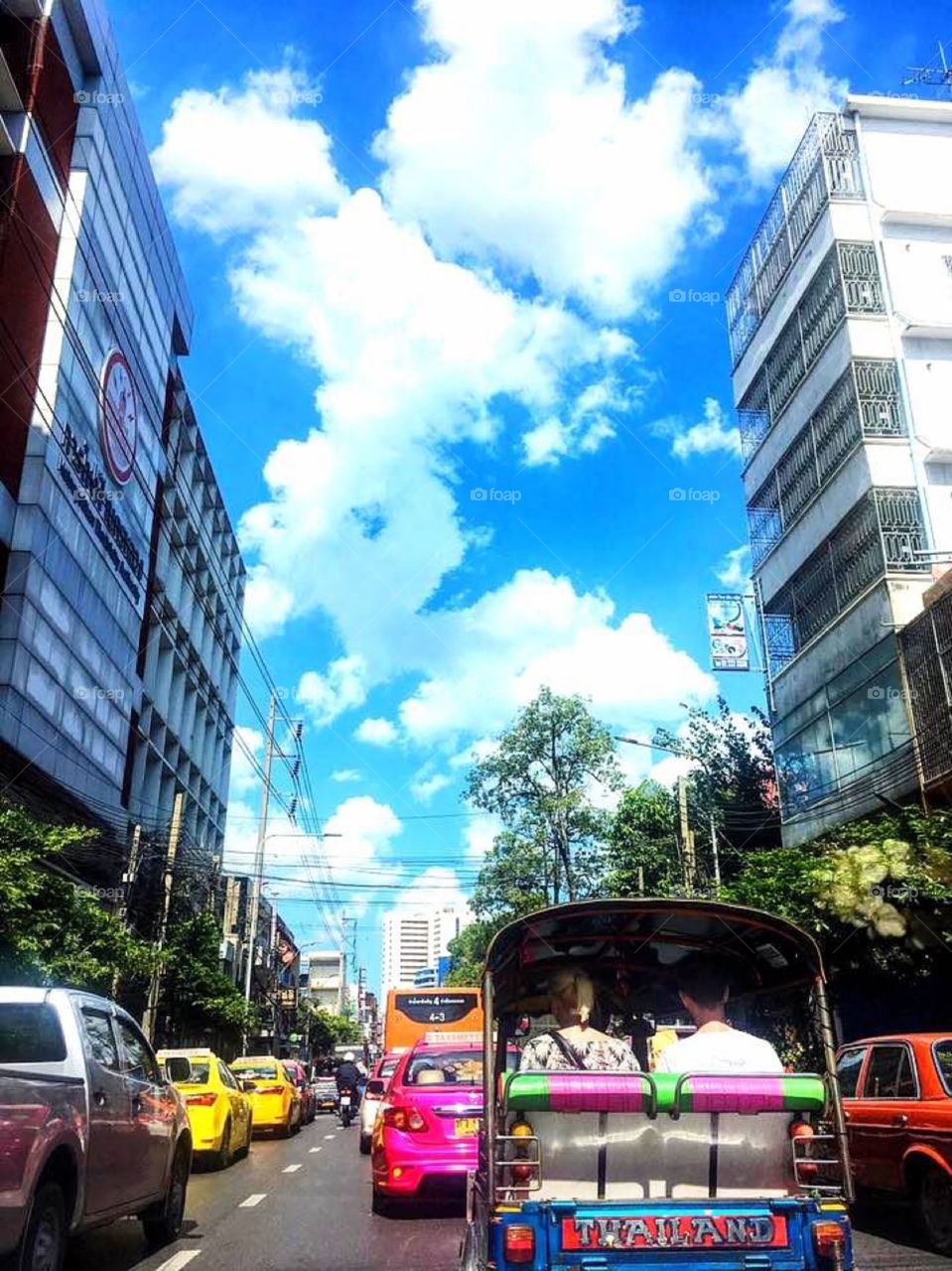 Traffic Jam in Bangkok with Blue Sky.