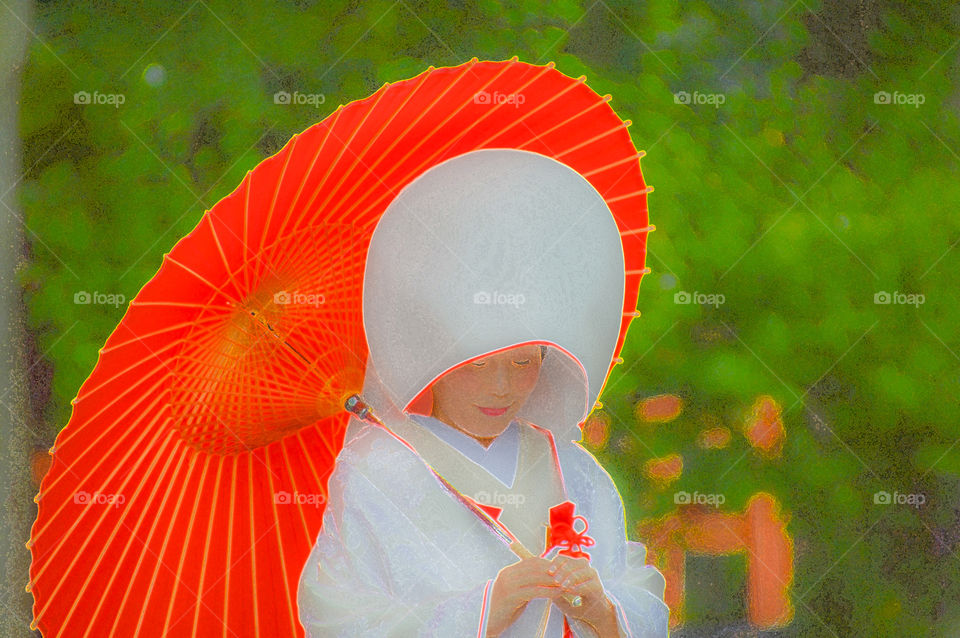 Japanese Bride With Red Umbrella
