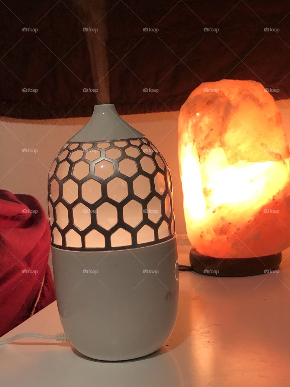 Relax with essential oils and salt lamp