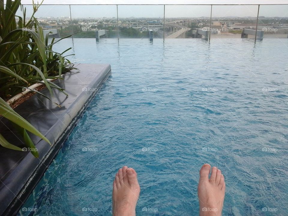 feet  selfie by the pool