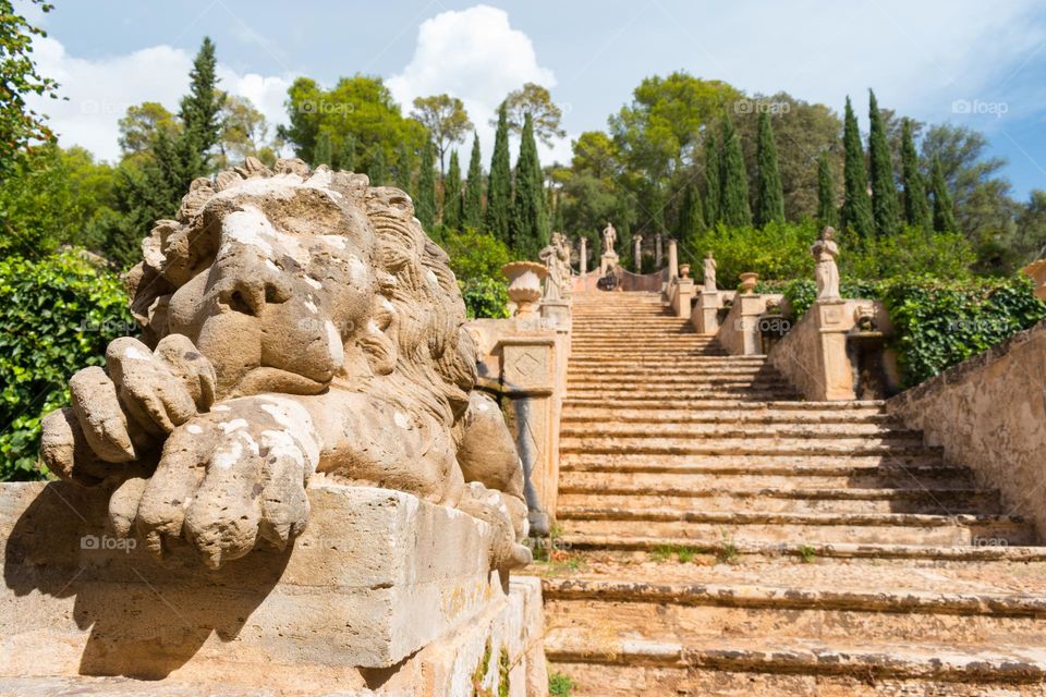 Staircase dedicated to Apollo and the muses at Raixa manor. Bunyola, Majorca, Spain.