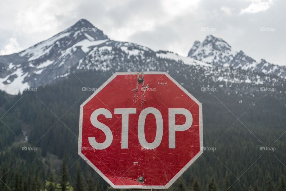 Canadian Rockies stop sign