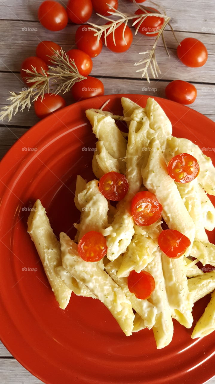 Panoramic view of pasta in plate