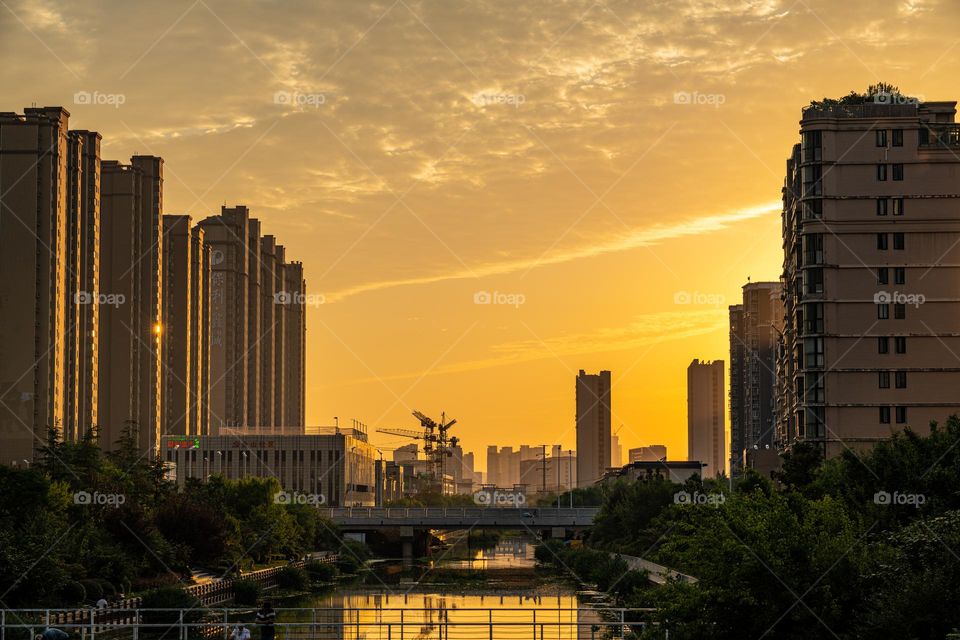 cityscape with sunlight