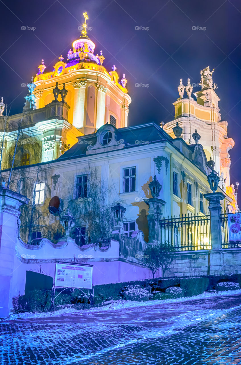 Night Lviv city scene