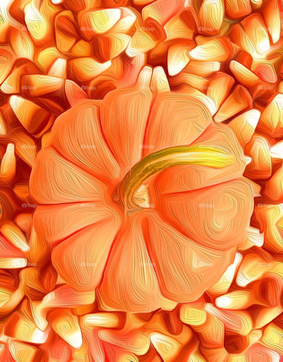 Pumpkin and candy corn art from photograph. 
