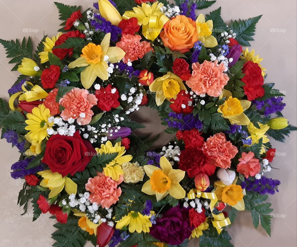 Spring flower memorial wreath