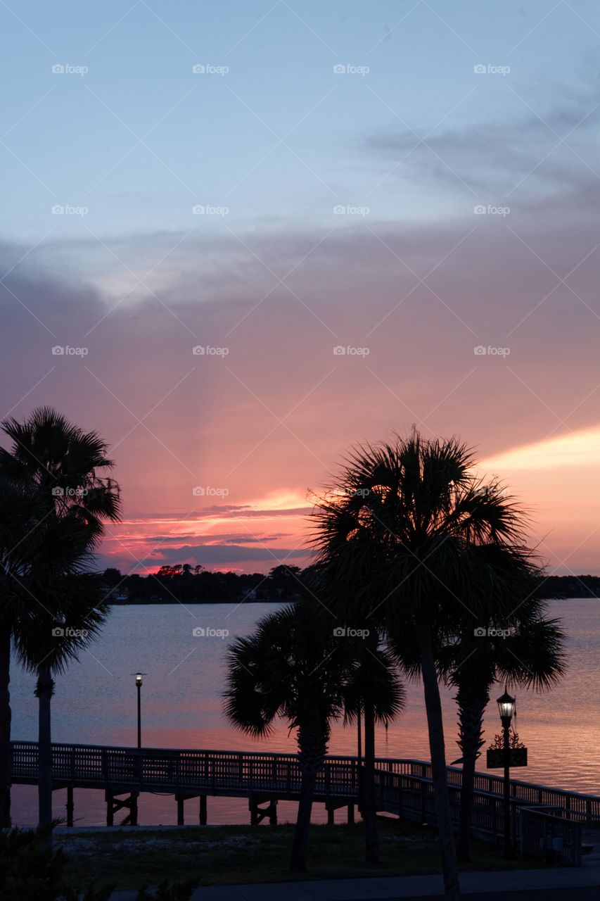 Sunset Over Halifax River. Colorful sunset over the Halifax River in Ormond Beach, Florida.