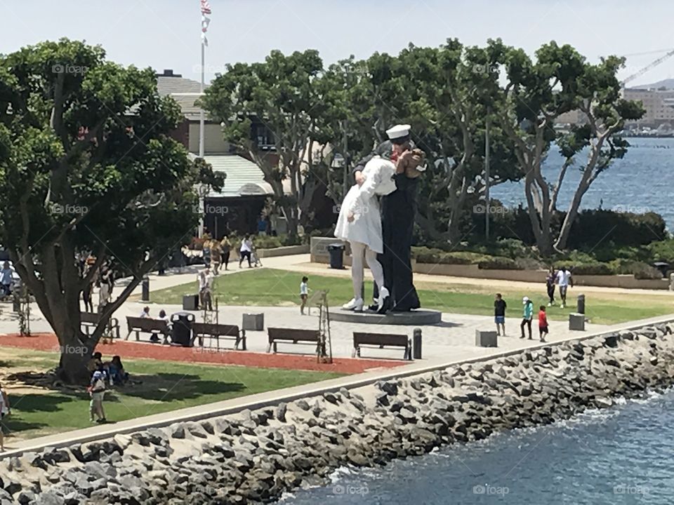 Near the USS Midway in San Diego you can see a statue of two embracing people celebrating the end of World War II.