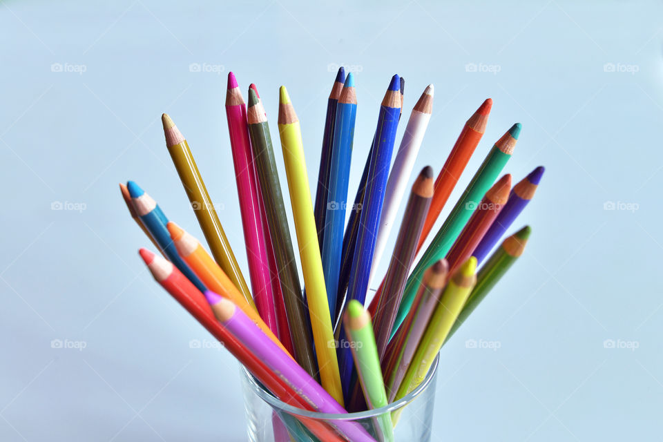 View of multi colored pencils