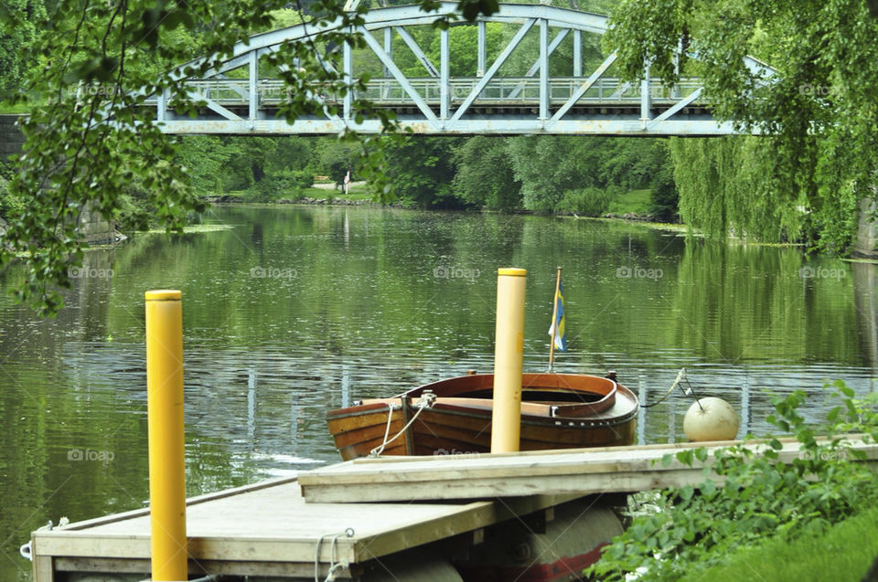 river bridge boat flag by hkjohan