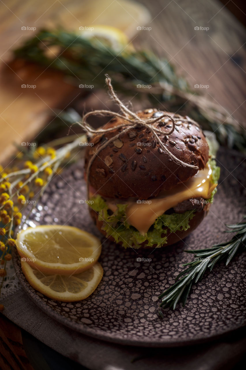 Dark burger with grain bread