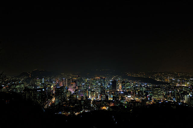 Aerial view of cityscape at night