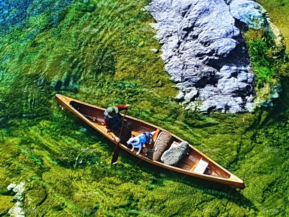 Lake#boat#human#dog#nature