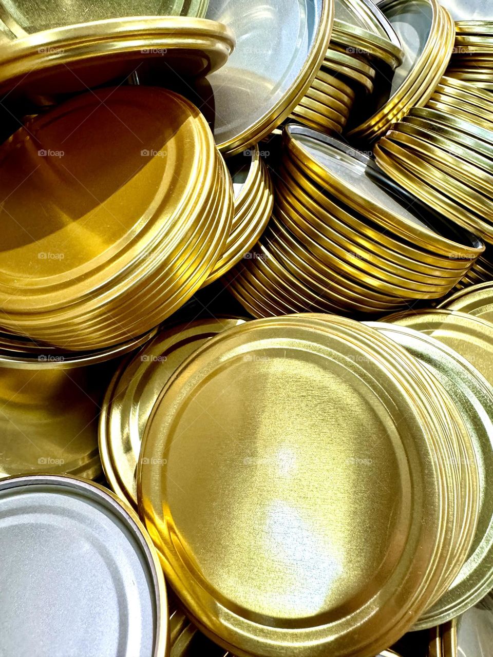 Metal canning lids removed close up