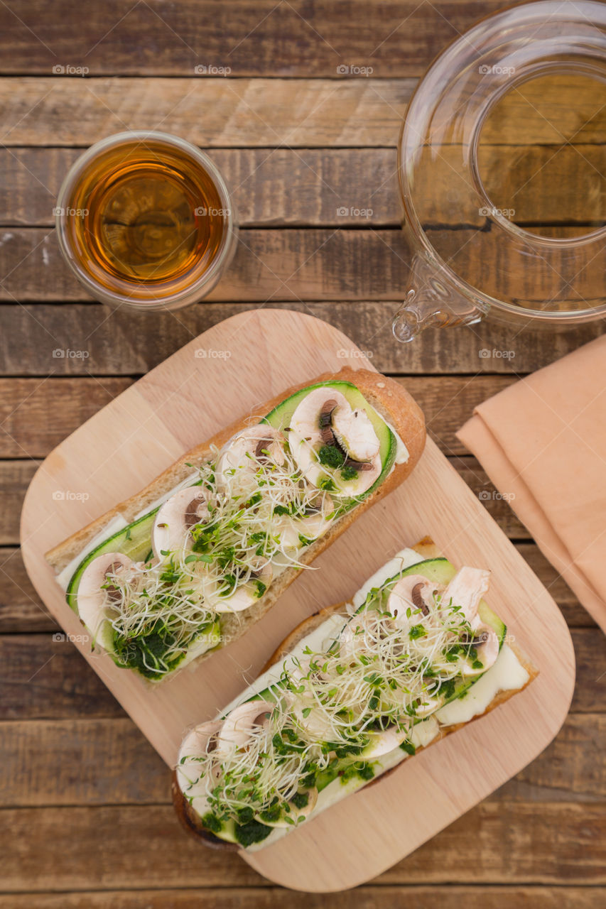 High angle view of breakfast