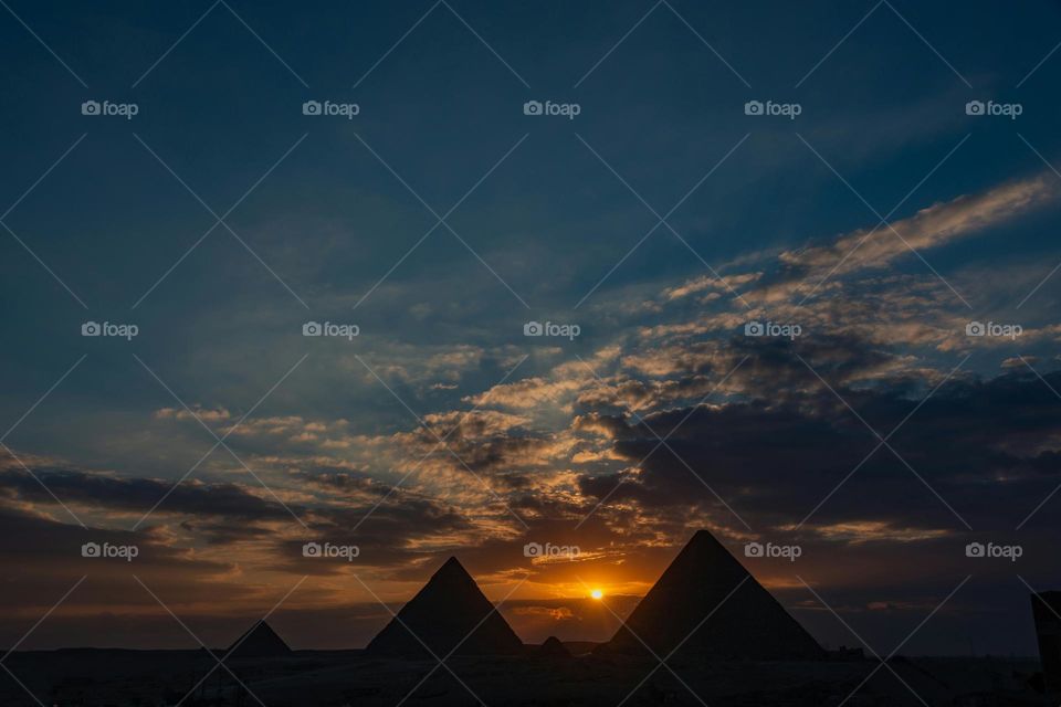 The three pyramids at sunset