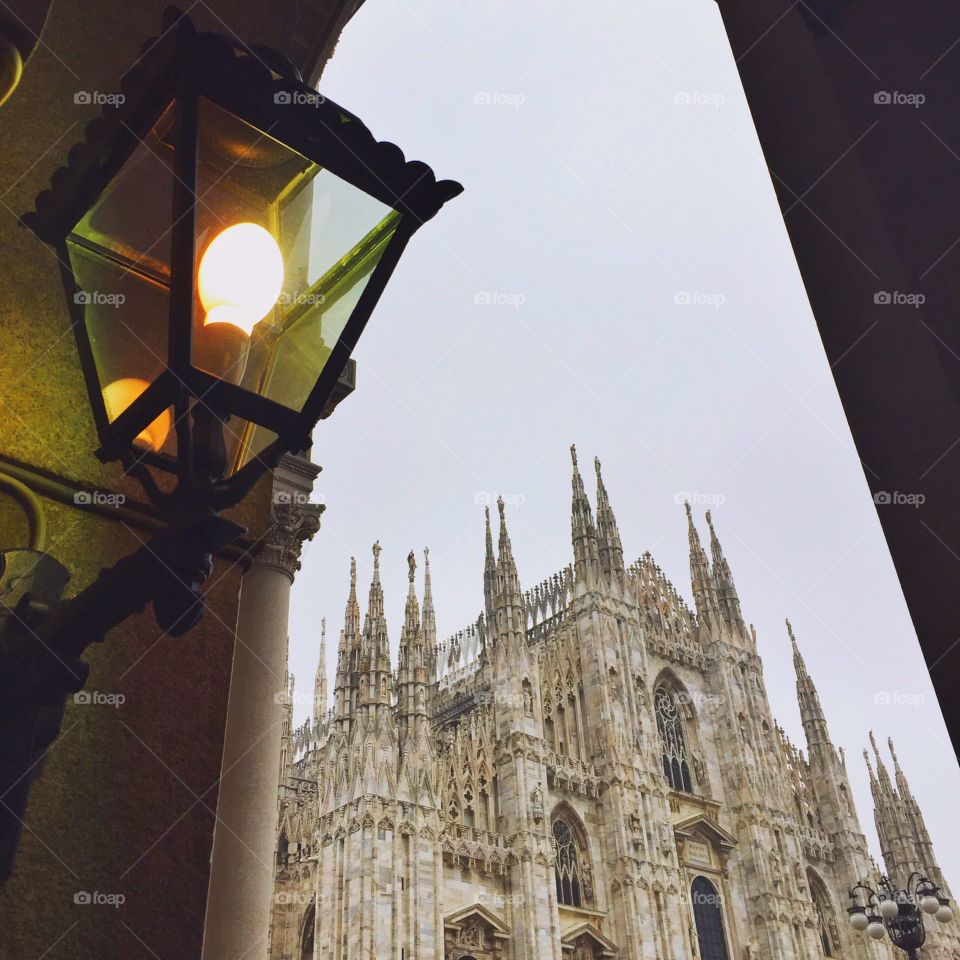The Cathedral of Milan sight beside the lantern 
