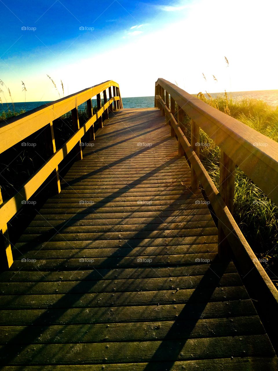 Empty board walk leading towards sea