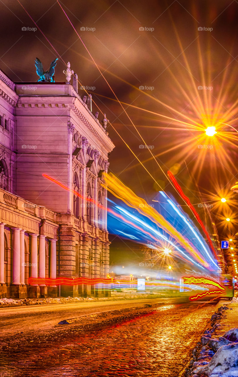 Night city scene in Lviv city