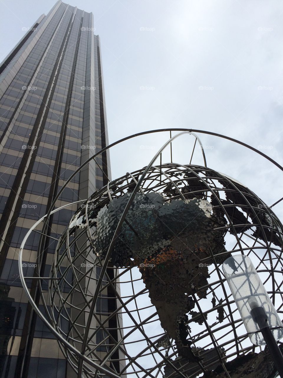 City scene, globe and the sky
