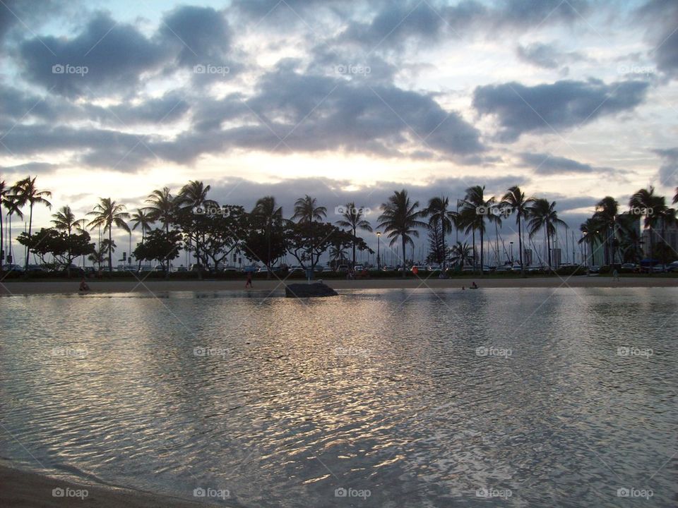 Storm clouds over lagoon