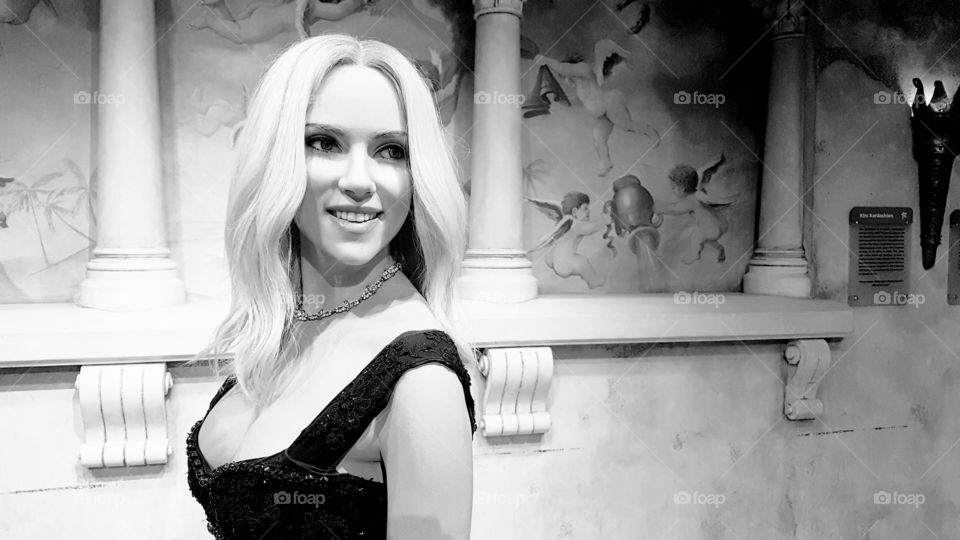 Scarlett Johansson in black and white