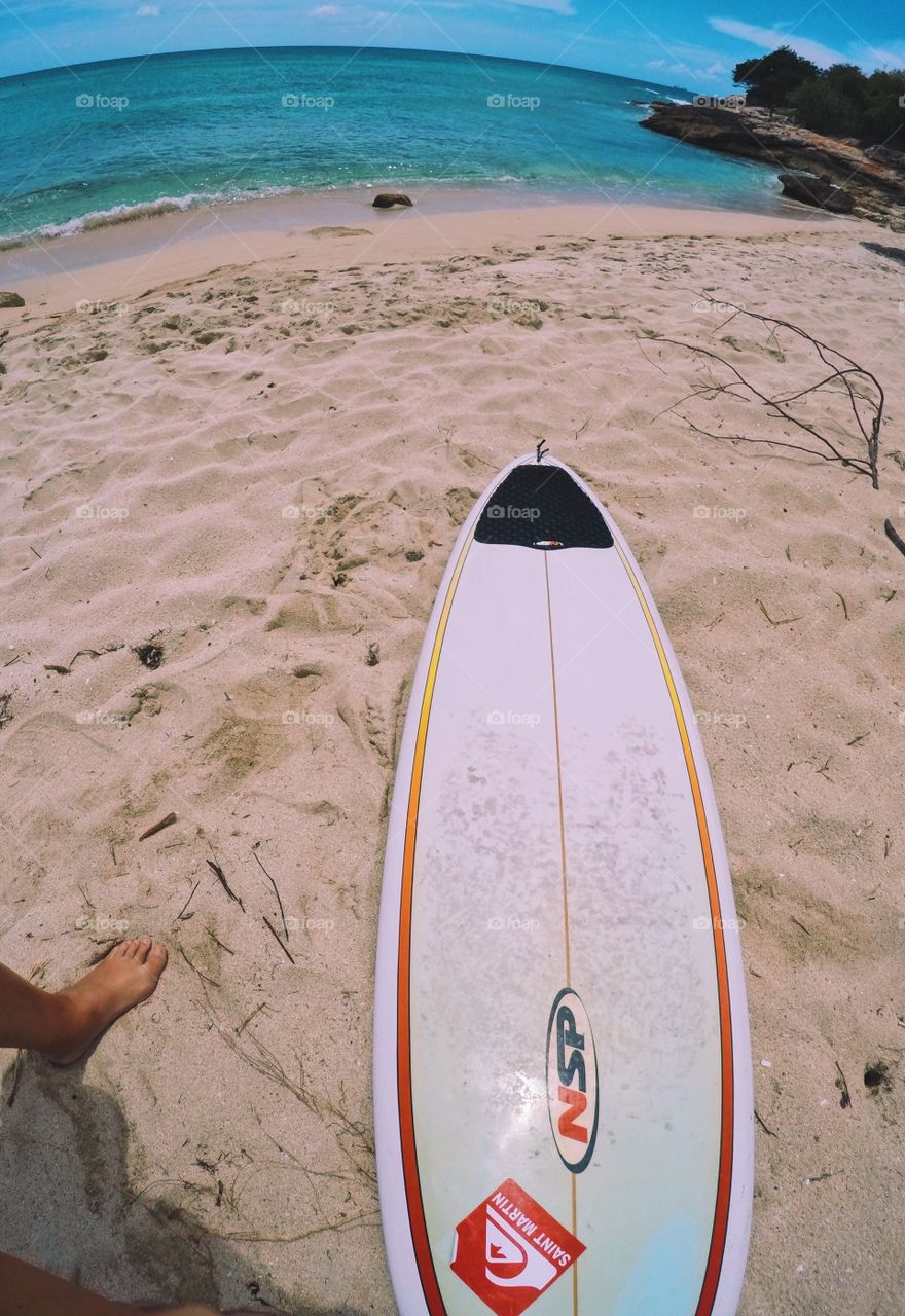 Surfboard And The Ocean, Getting Ready To Surf, Surfing In St. Martin, On The Beach With A Surfboard, Surfing In The Summertime 