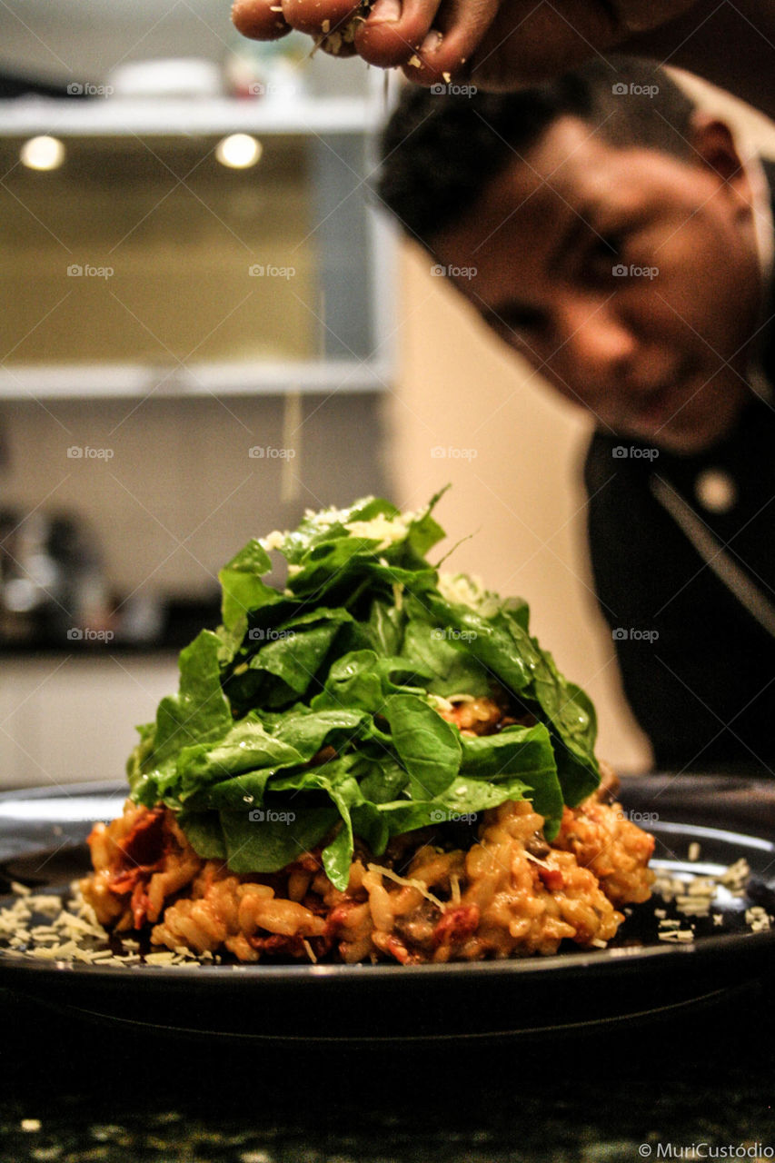 Young chef trying his new job