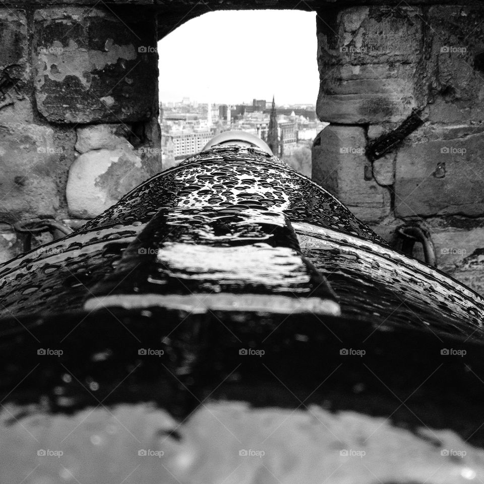 Sighting Down A Cannon. Taken at Edinburgh Castle, if you look down the cannon you realise it's pointing at the city!