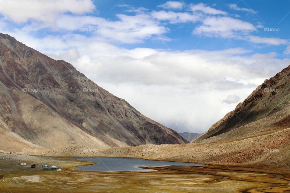 Pangong Lake surrounded by hills