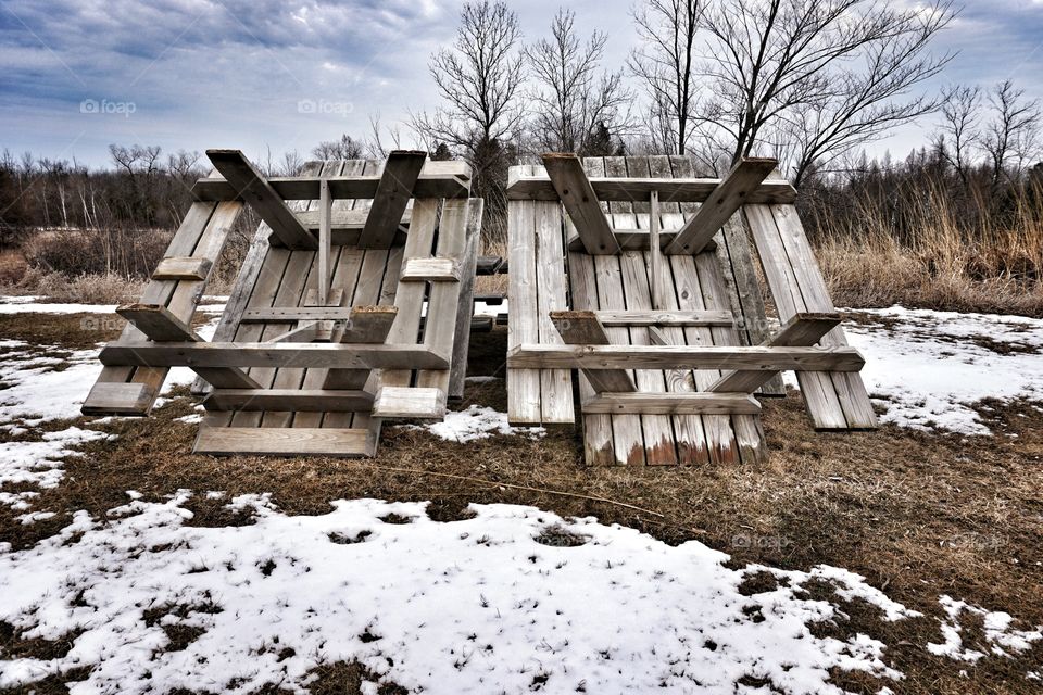 Picnic Tables Waiting for Spring