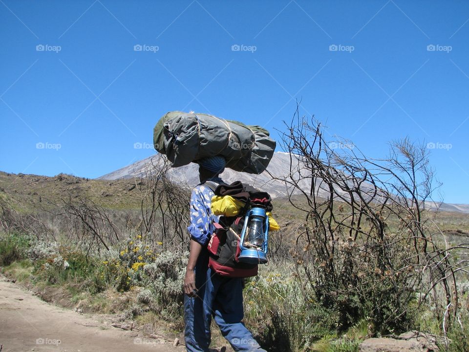 Man with bag on head
