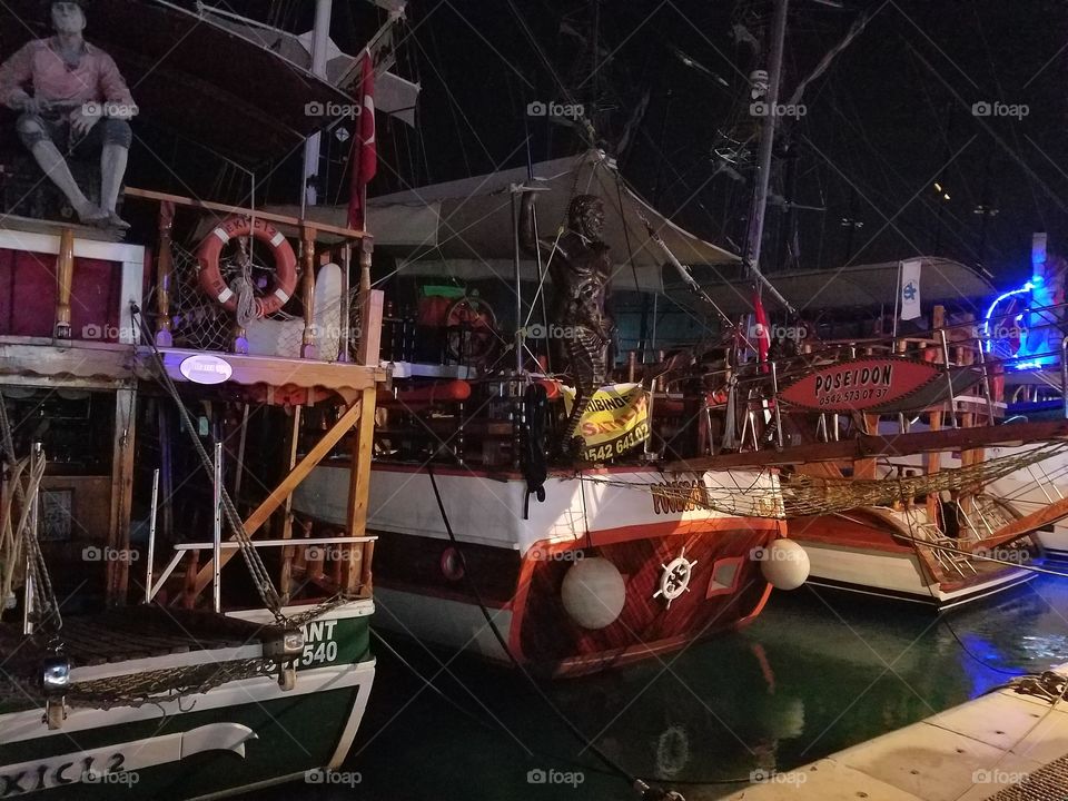 boats docked along the harbor in old town antalya turkey