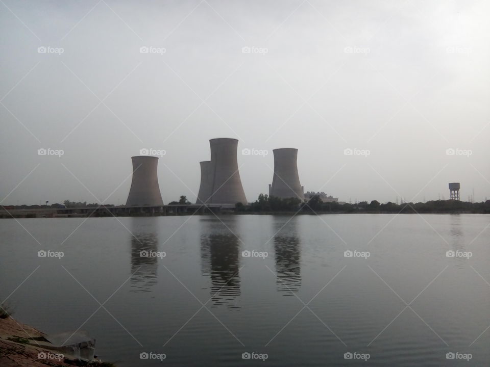 Beautiful reflection of 'Thermal Power Plant' BATHINDA on the lake.